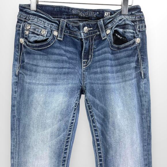 00s MISS ME Vintage Blue Signature Boot Bling Pocket Jeans - Picture 3 of 9